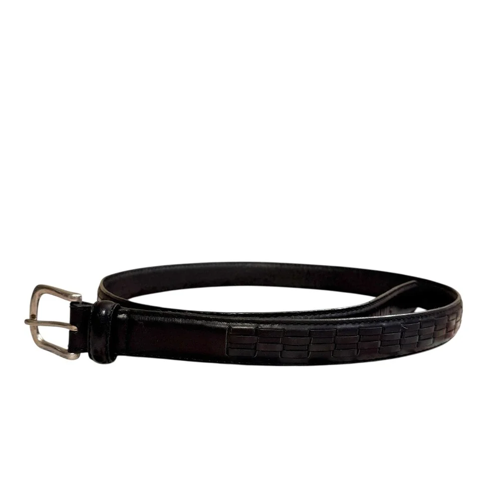 Mens Oil Cow Hide Black Leather Dress Belt Laced‎ Size 40 Silver Buckle Classic
